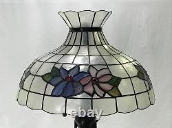 Vtg 18 Capiz Shell Lamp Shade Pink Blue Flowers Victorian Deco MCM Tiffany Styl