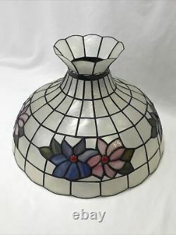 Vtg 18 Capiz Shell Lamp Shade Pink Blue Flowers Victorian Deco MCM Tiffany Styl