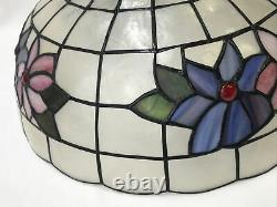 Vtg 18 Capiz Shell Lamp Shade Pink Blue Flowers Victorian Deco MCM Tiffany Styl