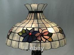 Vtg 18 Capiz Shell Lamp Shade Pink Blue Flowers Victorian Deco MCM Tiffany Styl