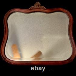 Vtg Antique Victorian 1900's Brown Oak Wood Scalloped Wavy Mirror Beveled Glass Vtg Antique Victorian 1900's Brown Oak Wood Scalloped Wavy Mirror Beveled Glass