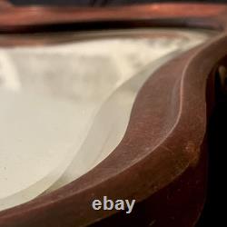 Vtg Antique Victorian 1900's Brown Oak Wood Scalloped Wavy Mirror Beveled Glass Vtg Antique Victorian 1900's Brown Oak Wood Scalloped Wavy Mirror Beveled Glass