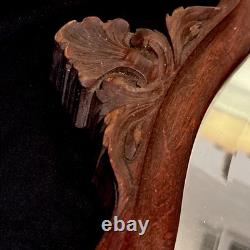 Vtg Antique Victorian 1900's Brown Oak Wood Scalloped Wavy Mirror Beveled Glass Vtg Antique Victorian 1900's Brown Oak Wood Scalloped Wavy Mirror Beveled Glass