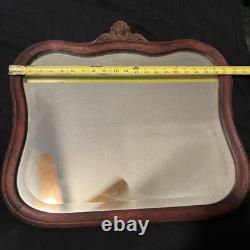 Vtg Antique Victorian 1900's Brown Oak Wood Scalloped Wavy Mirror Beveled Glass Vtg Antique Victorian 1900's Brown Oak Wood Scalloped Wavy Mirror Beveled Glass