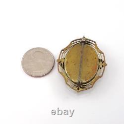 Vtg Antique Victorian Gold Tone Red Art Glass Oval Pin Brooch LHH4