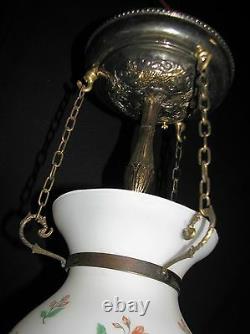 Vtg Art Deco Era Flower 3 Chain Glass Shade Ceiling Light Chandelier Fixture