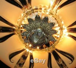 Vtg Art Deco Era Hanging Chandelier / Pendant Ceiling Fixture Glass Shade 40's