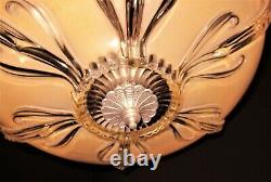 Vtg Art Deco Era Semi Flush Chandelier Ceiling Fixture Glass Shade 40's