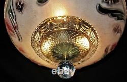 Vtg Art Deco Era Semi Flush Chandelier Ceiling Fixture Glass Shade Crystal 40's