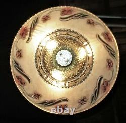 Vtg Art Deco Era Semi Flush Chandelier Ceiling Fixture Glass Shade Crystal 40's