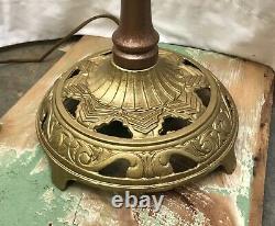 Vtg Art Deco Victorian Bridge Floor Lamp, Gold & Copper Paint, Tulip Glass Shade