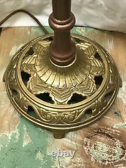 Vtg Art Deco Victorian Bridge Floor Lamp, Gold & Copper Paint, Tulip Glass Shade