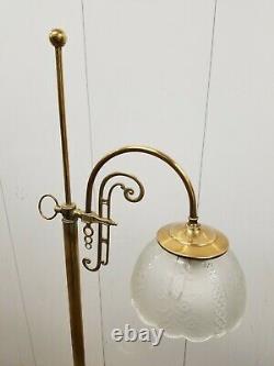 Vtg Art Deco Victorian Floor Lamp Brass Glass Scalloped Shade Arc