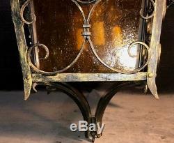 Vtg Art Deco Victorian Gothic Metal Chandelier Ceiling Light Amber Glass MS4