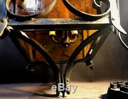 Vtg Art Deco Victorian Gothic Metal Chandelier Ceiling Light Amber Glass MS4