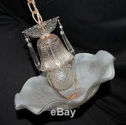 Vtg Art Deco Victorian Iris Glass Shade Chandelier Ceiling Fixture