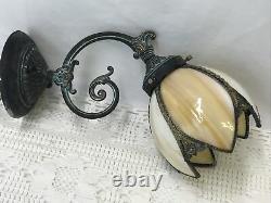 Vtg Brass Wall Sconce Tulip Slag Glass Shade Victorian Art Deco Nouveau Style