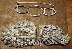 Vtg Coro Duette Signed Gem Coat Dress Dual Clip Brooch Rhinestone Crystal 3piece