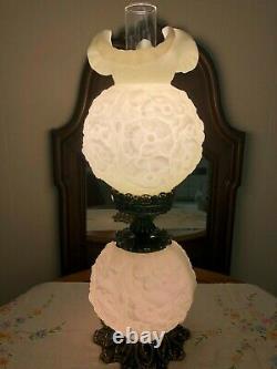 Vtg Fenton Gone With the Wind Puffy Lamp Lime Green Poppy Christmas Pre-Owned