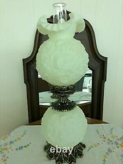 Vtg Fenton Gone With the Wind Puffy Lamp Lime Green Poppy Christmas Pre-Owned