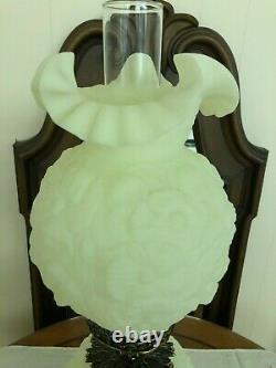 Vtg Fenton Gone With the Wind Puffy Lamp Lime Green Poppy Christmas Pre-Owned