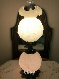 Vtg Fenton Gone With the Wind Puffy Lamp Lime Green Poppy Christmas Pre-Owned