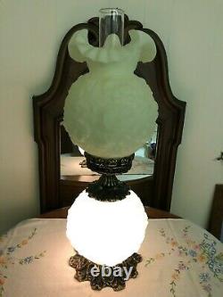 Vtg Fenton Gone With the Wind Puffy Lamp Lime Green Poppy Christmas Pre-Owned