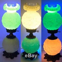 Vtg Fenton Uranium Vaseline Glass GWTW Table Lamp Satin Custard Poppy Glow Green