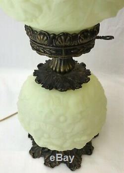 Vtg Fenton Uranium Vaseline Glass GWTW Table Lamp Satin Custard Poppy Glow Green