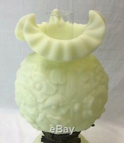 Vtg Fenton Uranium Vaseline Glass GWTW Table Lamp Satin Custard Poppy Glow Green