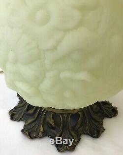 Vtg Fenton Uranium Vaseline Glass GWTW Table Lamp Satin Custard Poppy Glow Green