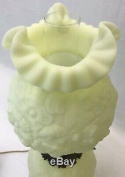 Vtg Fenton Uranium Vaseline Glass GWTW Table Lamp Satin Custard Poppy Glow Green