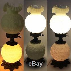 Vtg Fenton Uranium Vaseline Glass GWTW Table Lamp Satin Custard Poppy Glow Green