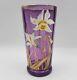 Vtg French Art Nuevo Hand Blown Painted Enamel Daffodils Amythyst Glass Vase