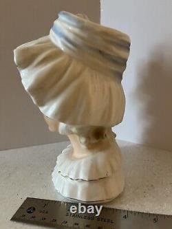 Vtg LARGE HTF 7.5in Norleans Pretty Lady Girl Head Vase VICTORIAN Ruffle BONNET