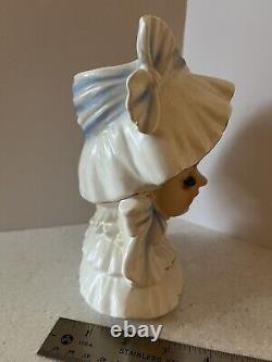 Vtg LARGE HTF 7.5in Norleans Pretty Lady Girl Head Vase VICTORIAN Ruffle BONNET