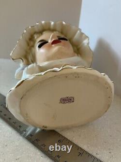 Vtg LARGE HTF 7.5in Norleans Pretty Lady Girl Head Vase VICTORIAN Ruffle BONNET