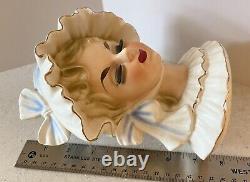 Vtg LARGE HTF 7.5in Norleans Pretty Lady Girl Head Vase VICTORIAN Ruffle BONNET