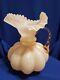 Vtg Mcm 1940s Fenton Mellon Shaped Rose Pitcher. Pie Crust Rim Ptrn-rose Overlay