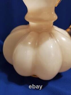 Vtg MCM 1940s Fenton Mellon Shaped Rose Pitcher. Pie Crust Rim Ptrn-rose Overlay