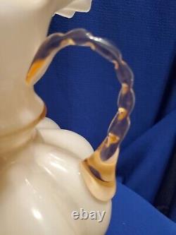 Vtg MCM 1940s Fenton Mellon Shaped Rose Pitcher. Pie Crust Rim Ptrn-rose Overlay