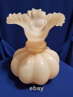 Vtg MCM 1940s Fenton Mellon Shaped Rose Pitcher. Pie Crust Rim Ptrn-rose Overlay