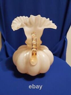 Vtg MCM 1940s Fenton Mellon Shaped Rose Pitcher. Pie Crust Rim Ptrn-rose Overlay