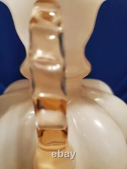 Vtg MCM 1940s Fenton Mellon Shaped Rose Pitcher. Pie Crust Rim Ptrn-rose Overlay