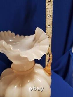 Vtg MCM 1940s Fenton Mellon Shaped Rose Pitcher. Pie Crust Rim Ptrn-rose Overlay