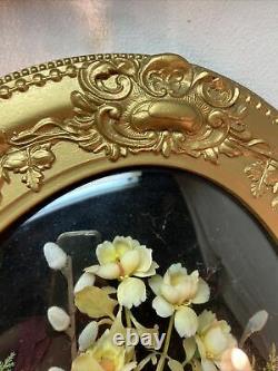 Vtg Oval Barbola Victorian Frame Convex Glass Wedding Flower Bird Craft Art