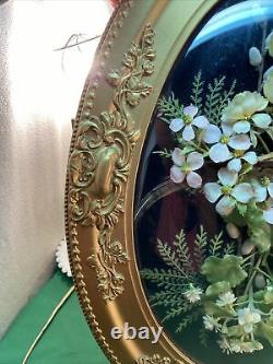 Vtg Oval Barbola Victorian Frame Convex Glass Wedding Flower Bird Craft Art