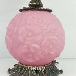 Vtg PINK Fenton Lamp Satin Pink Puffy Poppy Flowers Rose NEW WIRING Outstanding