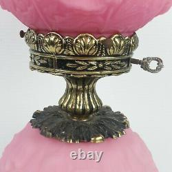 Vtg PINK Fenton Lamp Satin Pink Puffy Poppy Flowers Rose NEW WIRING Outstanding