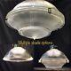 Vtg Ribbed Glass Industrial Flush Ceiling Light Fixture Art Deco Victorian Style